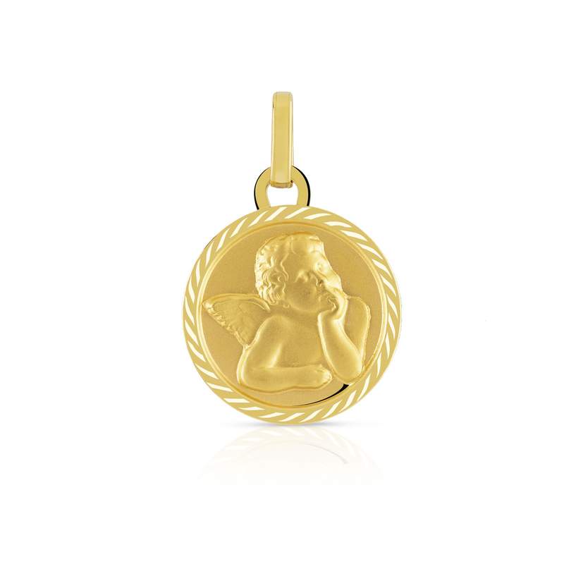 Médaille or 750 jaune diamanté ange - vue 1