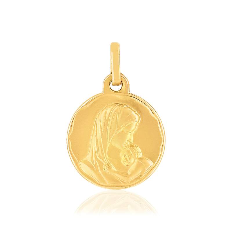 Médaille or 750 jaune Vierge à l'enfant - vue 1