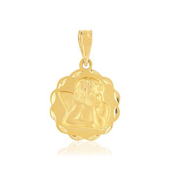 Médaille or 750 jaune ange bord diamanté