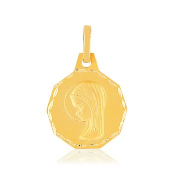 Médaille or 750 jaune Vierge bord diamanté