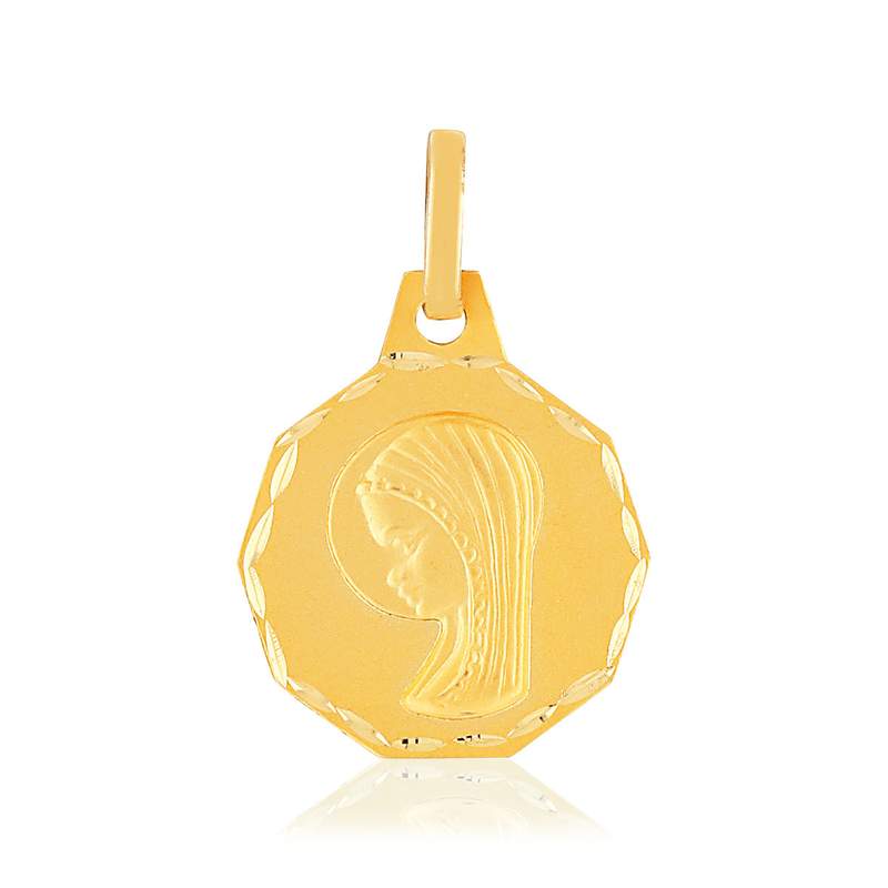Médaille or 750 jaune Vierge bord diamanté - vue 1