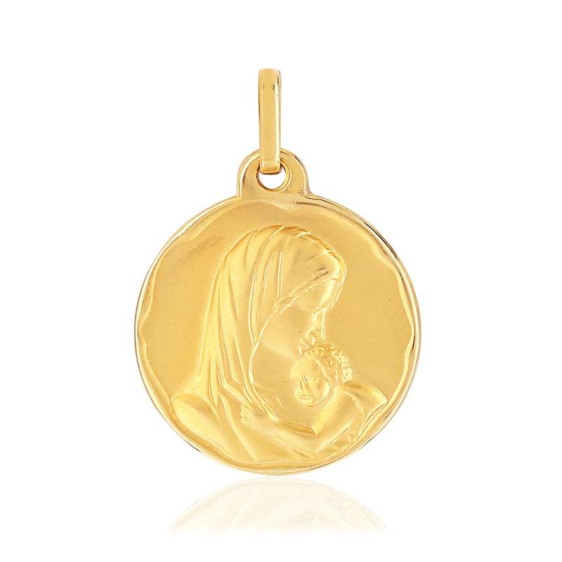 Médaille or 750 jaune Vierge à l'enfant - vue 1