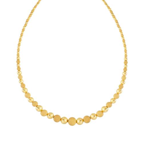 Collier en chute or 750 jaune boules polies et granitées 45 cm