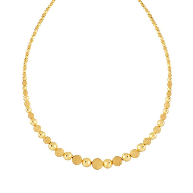 750 yellow gold chain necklace with polished and textured beads, 45 cm - view 1