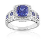 Bague argent 925 carrée zirconias bleus et blancs - vue 1