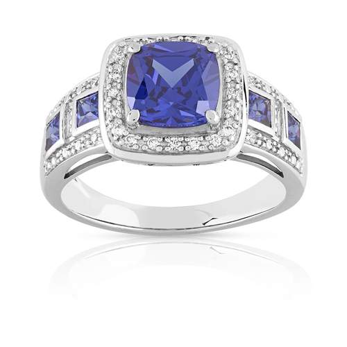 Bague argent 925 carrée zirconias bleus et blancs