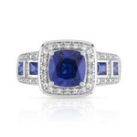 Bague argent 925 carrée zirconias bleus et blancs - vue 3