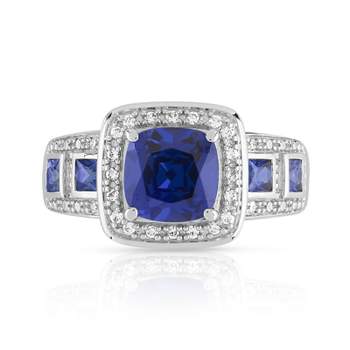 925 zilveren ring met vierkante blauwe en witte zirkonia's