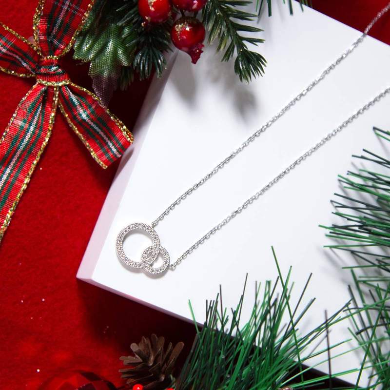 Zilveren ketting 925 met verstrengelde ringen en zirkonia's 45 cm - afbeelding D1
