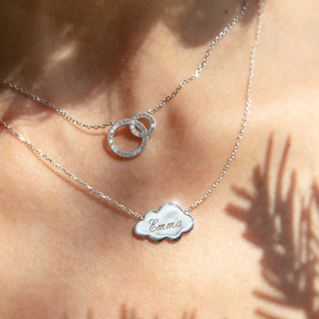 Collier argent 925 anneaux entrelacés zirconias 45 cm