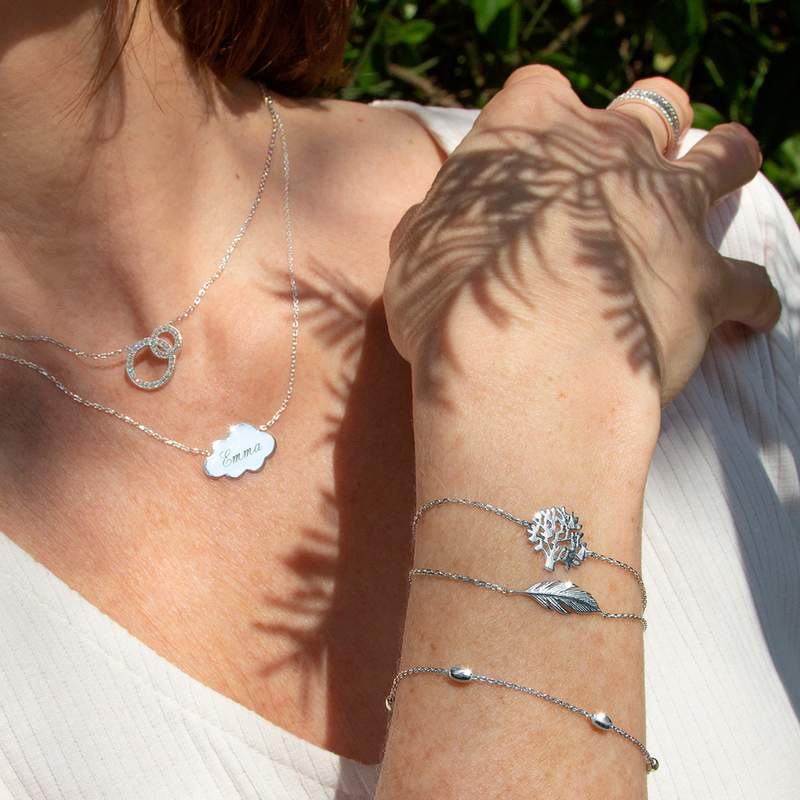 Zilveren ketting 925 met verweven ringen en zirkonia's, 45 cm - gedragen 2