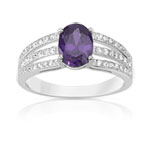 Bague argent 925 zirconia violet ovale et zirconias blancs - vue 1