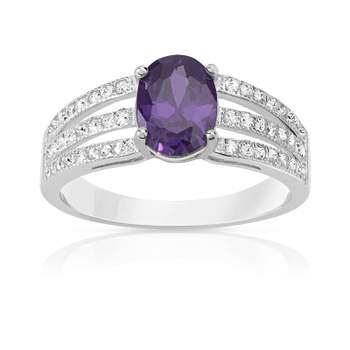 925 silver ring with oval purple zirconia and white zirconias