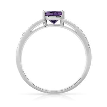925 silver ring with oval purple zirconia and white zirconias