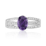 Bague argent 925 zirconia violet ovale et zirconias blancs - vue 3