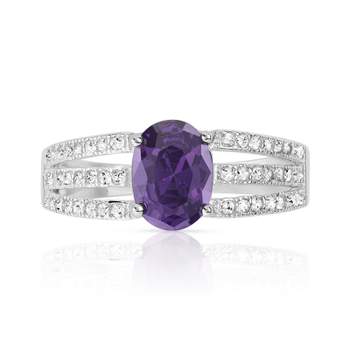 925 silver ring with oval purple zirconia and white zirconias