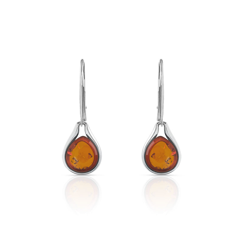 Boucles d'oreilles argent 925 dormeuses gouttes ambre - vue D1