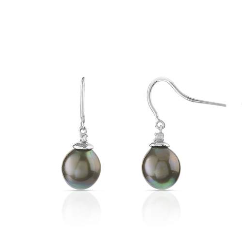 Boucles d'oreilles argent 925 pendants perles de culture de Tahiti zirconias