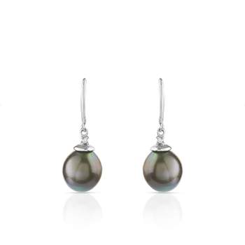 Boucles d'oreilles argent 925 pendants perles de culture de Tahiti zirconias