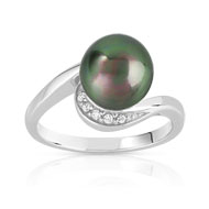 Bague argent 925 perle de culture de tahiti et zirconia