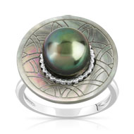 Bague argent 925 perle de culture de Tahiti et nacre