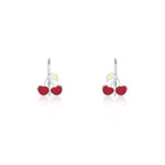 Boucles d'oreilles argent 925 laque dormeuses cerises - vue D1