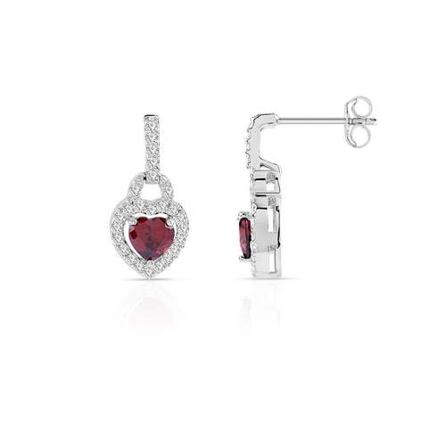 925 sterling silver earrings with red and white zirconia hearts