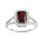 Bague argent 925 rectangulaire zirconias rouge et blancs - vue 1