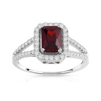 Rechthoekige ring van 925 zilver met rode en witte zirkonia's