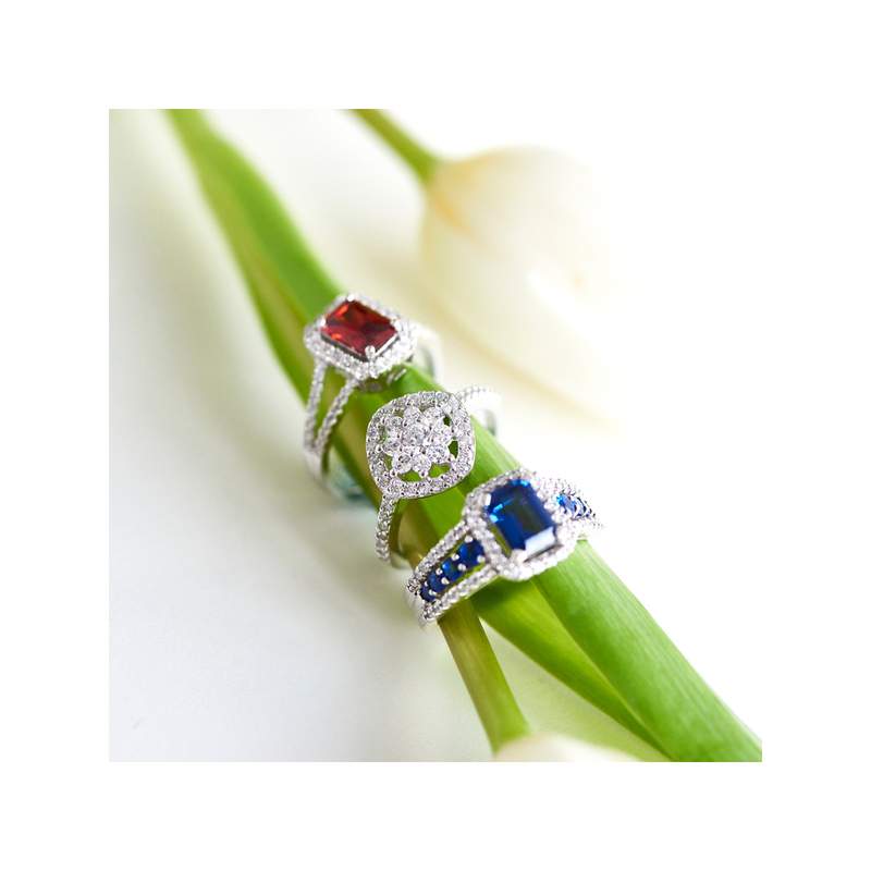 Bague argent 925 rectangulaire zirconias rouge et blancs - vue D2