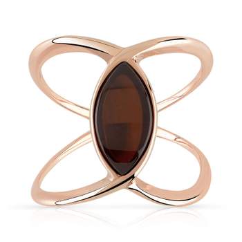 925 zilveren ring met opengewerkte roségouden en amberkleurige marquise-slijpsteen