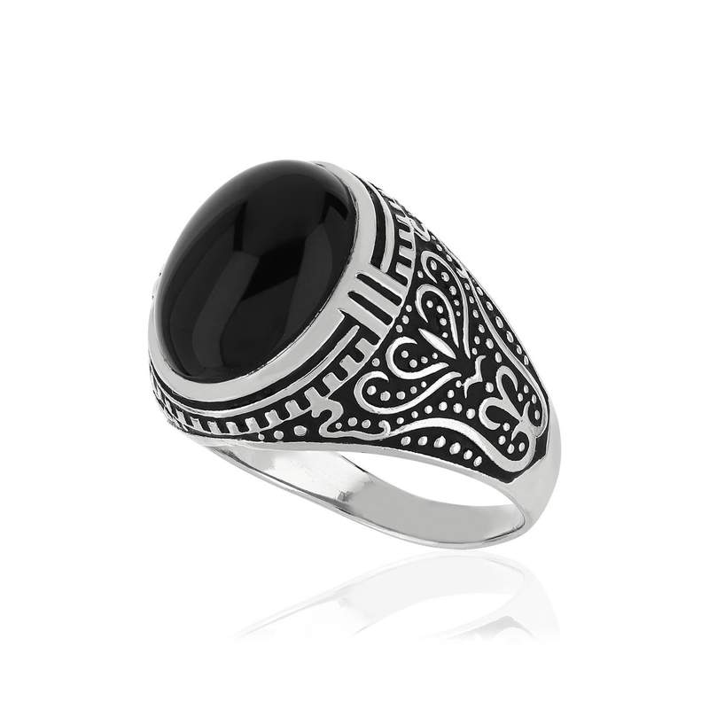 Bague argent 925 onyx imitation ovale - vue D1