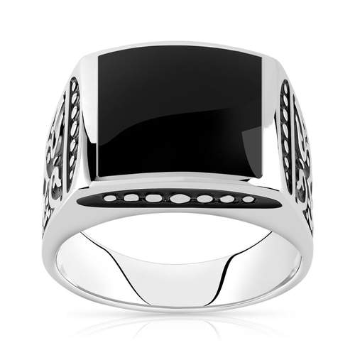 Bague argent 925 onyx imitation carrée