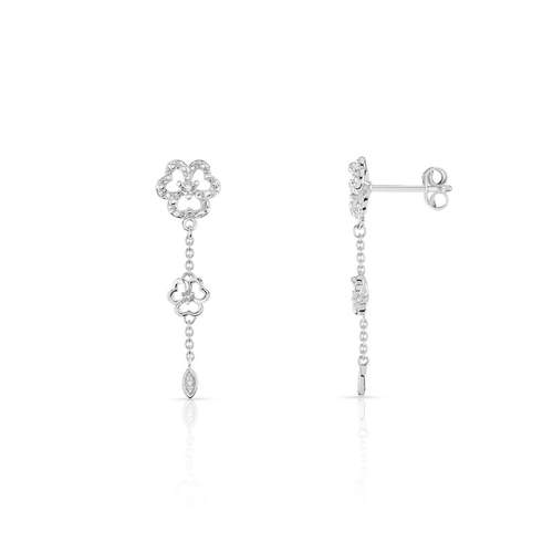 Boucles d'oreilles argent 925 pendants trèfles diamants