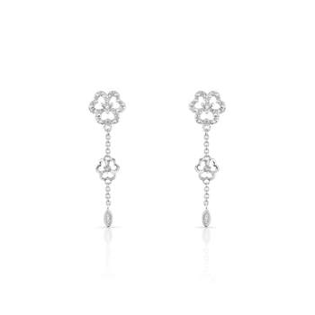 Boucles d'oreilles argent 925 pendants trèfles diamants