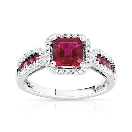 Bague argent 925 carrée rubis imitation et zirconias
