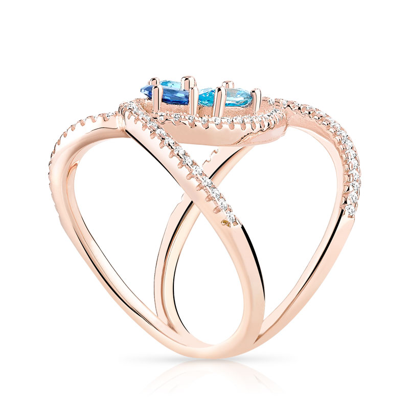 Bague argent 925 rosé zirconia - vue VD1