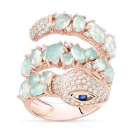 Bague argent 925 rosé serpent zirconias bleus et blancs