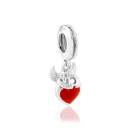 Charm's argent 925 et laque ange et coeur