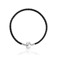 Bracelet argent 925 cordon cuir noir