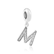 Charm's argent zirconia alphabet lettre M