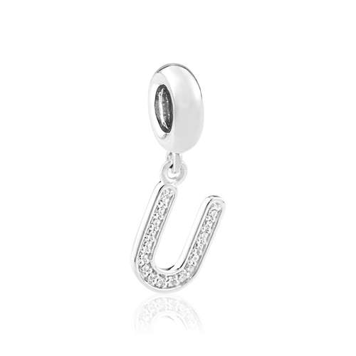 Charm's argent zirconia alphabet lettre U