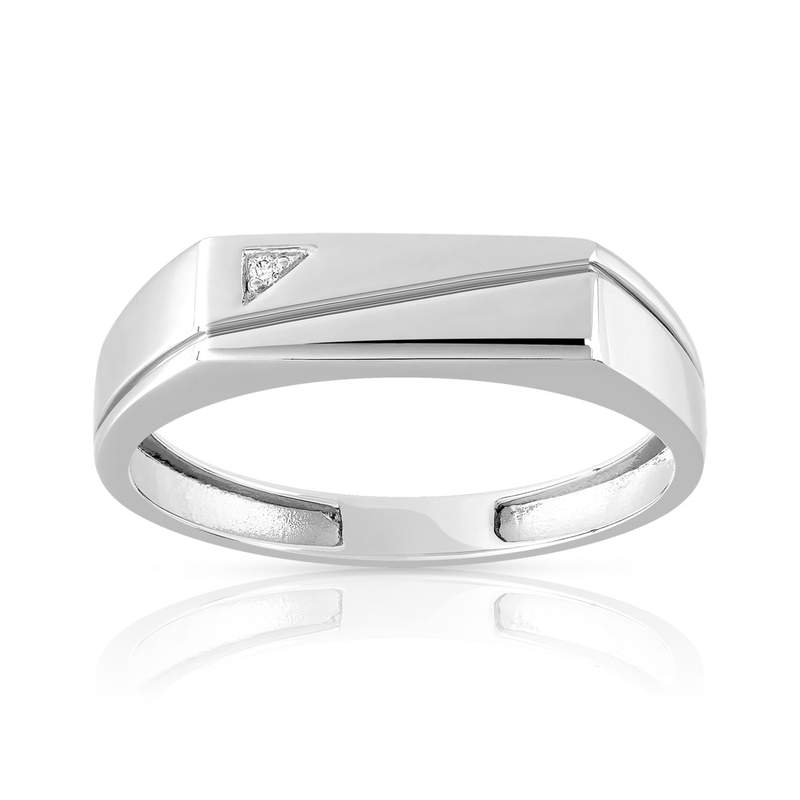 Chevalière argent 925 rectangulaire diamant - vue 1