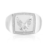 Chevalière argent 925 rectangulaire aigle diamant - vue 3