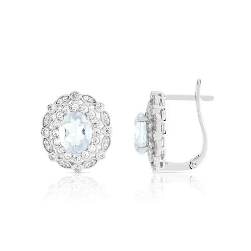 Oval quartz and zirconia sleeper earrings in 925 sterling silver
