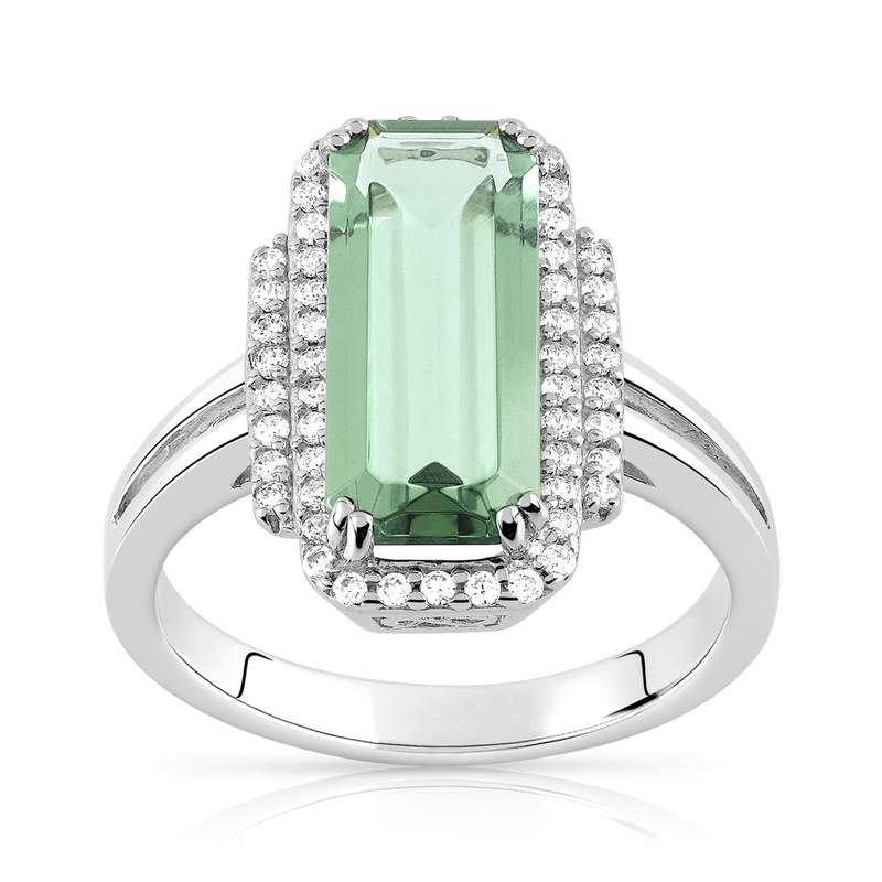 Bague argent 925 rectangulaire quartz imitation et zirconias - vue 1