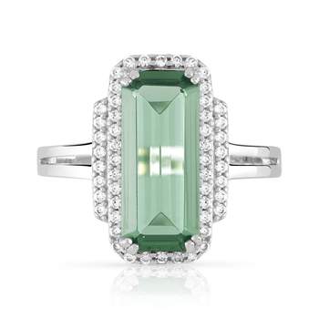 925 silver rectangular ring imitation quartz and zirconias