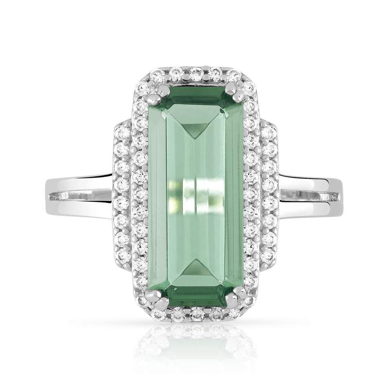 Bague argent 925 rectangulaire quartz imitation et zirconias - vue 3