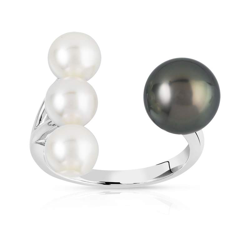 Bague argent 925 perle de culture de tahiti et chine - vue 1