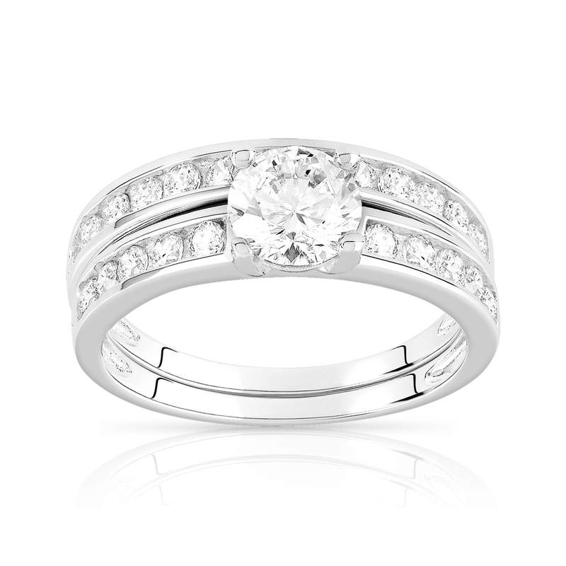 Duo alliance demi-tour solitaire argent 925 zirconias - vue 1